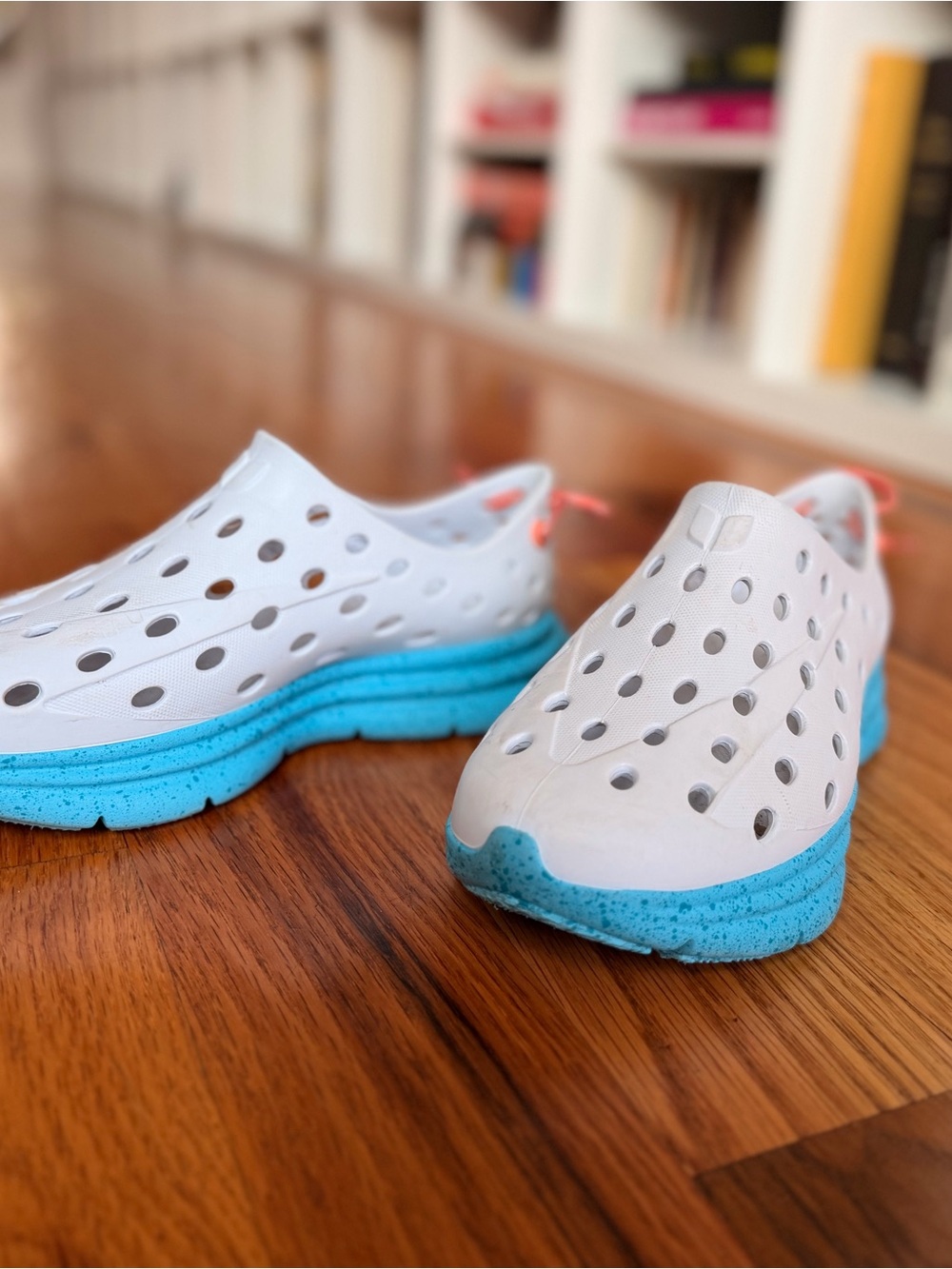 Women’s Slip-On Water / Recovery Shoes - White with Blue Sole and pull on loop